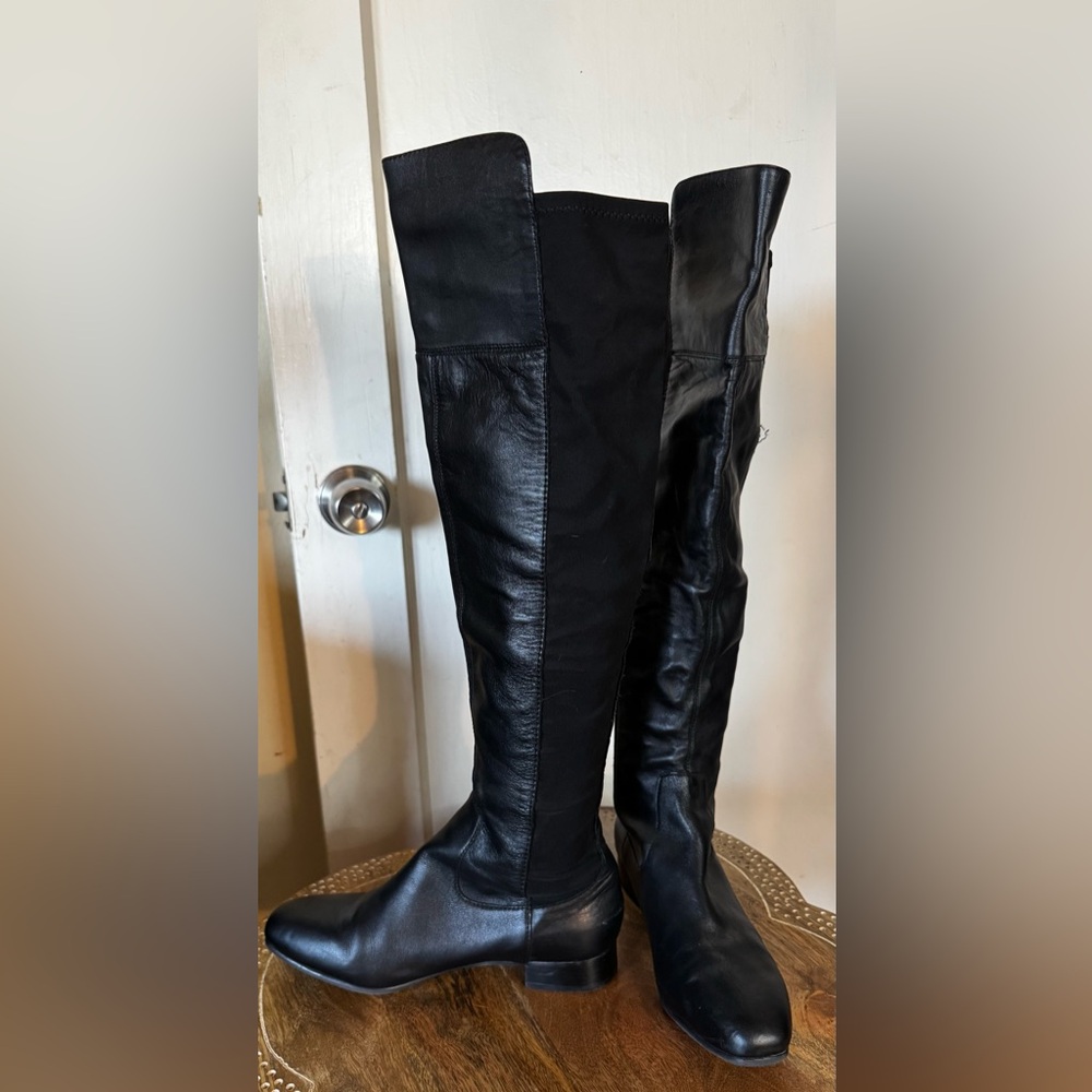Louise Et Cie Andora Knee High 50/50 two tone leather flat riding boot noir goth - Picture 7 of 12